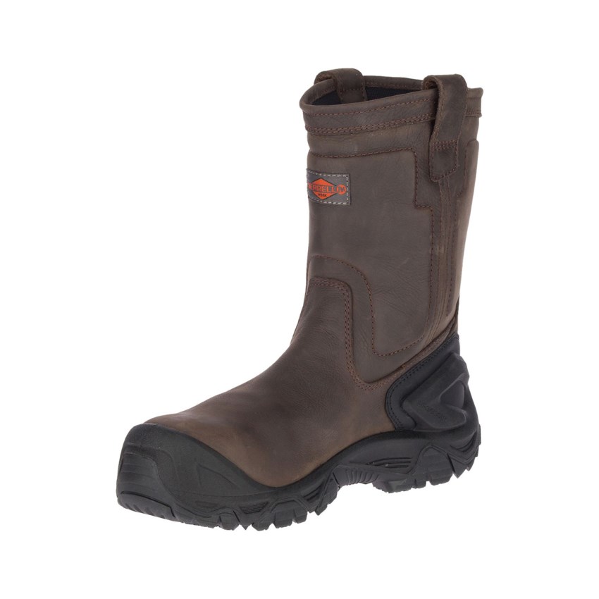 Bottes de Securite Merrell Strongfield Leather Pull On Waterproof Comp Toe Chocolat Homme | N.G.RXBR